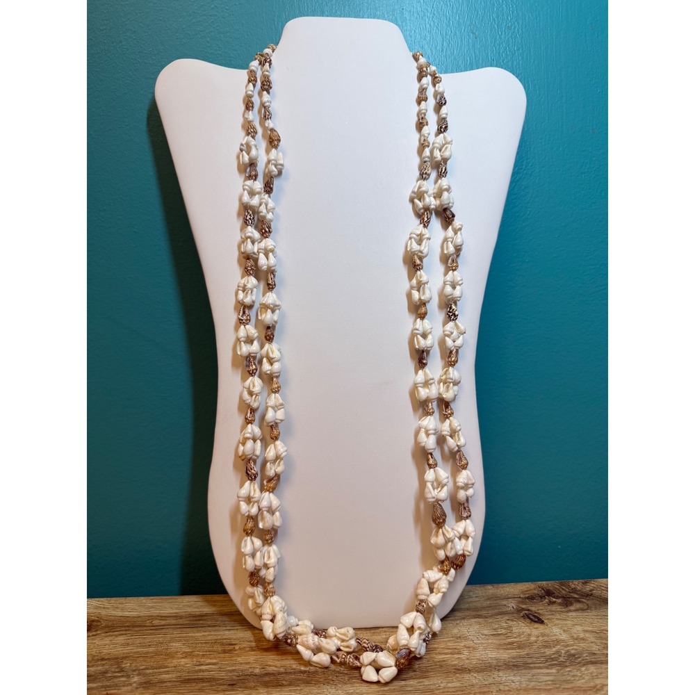 Lot 2 Vintage Hawaiian Shell Lei Necklaces 32" Beach Tropical Boho